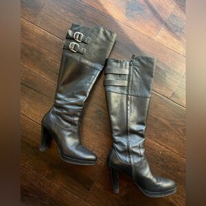 Cole Haan Black Leather Knee High Heel Boots